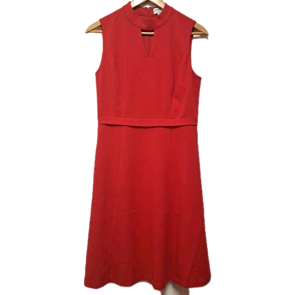 NWT Carmen Marc Valvo Sleeveless A-Line Dress Womens 8 Red High Neck Keyhole